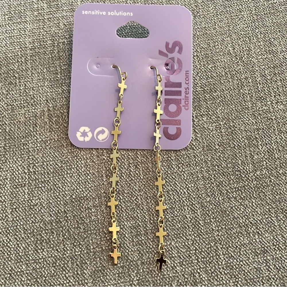 Claire's Gold Cross Dangling Earrings